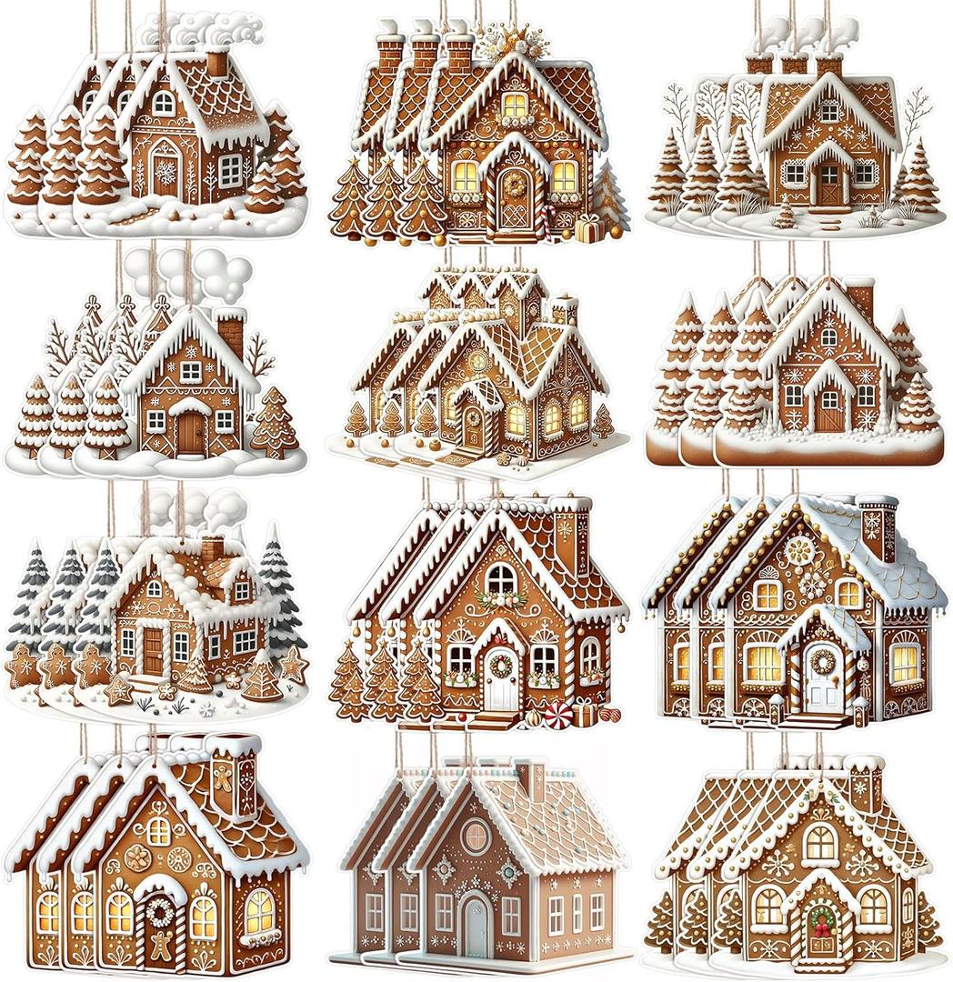 Soaoo 36 Pcs 7.87" Christmas Gingerbread House Ornament Outdoor Gingerbread House Double Sided Christmas Hanging Decoration Plastic Crafts Ornaments for Xmas Holiday Office Home Yard Porch