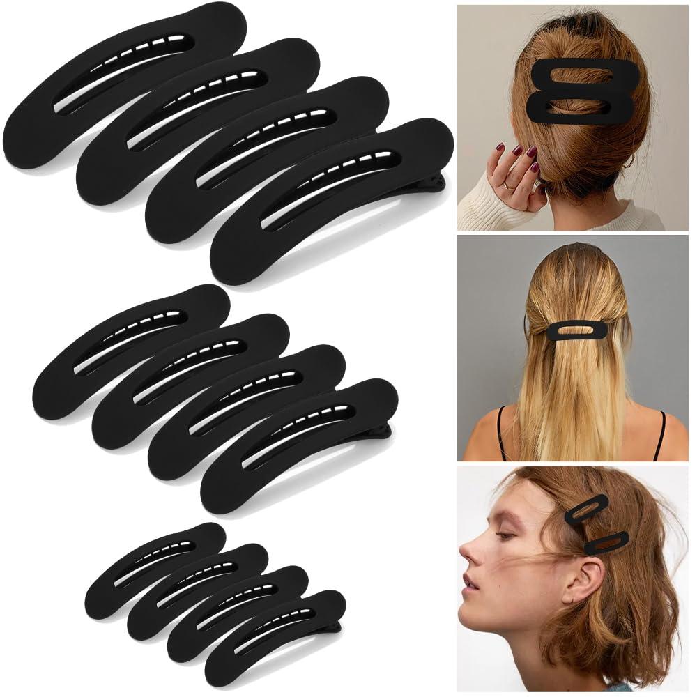 Large Duck Billed Hair Clips, Ahoney 12 Pack Alligator Clips for Thin/Thick Hair - 3 Sizes Lay Down Banana Clips & Hair Styling Accessories for Women, Girls (Black)