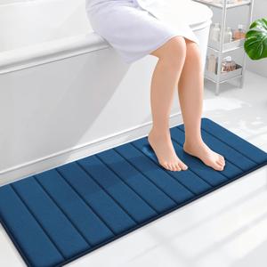 OLANLY Memory Foam Long Bathroom Rugs Runner 47x17, Super Soft Absorbent Bath Mat, Quick Dry, Machine Washable Shower Floor Rugs, Bathmat Carpet, Bathroom Home Decor Accessories, Navy Blue