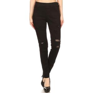 Women's Stretch Pull-On Jeans Skinny Ripped Distressed Denim Jeggings Regular-Plus Size (Black, XL)