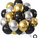 Black Gold Silver Balloons Set, 60 Pcs 12 Inch Metallic Chrome Gold Silver Balloon Black Silver Gold Balloons for Birthday Wedding Graduation New Year Party Decoration