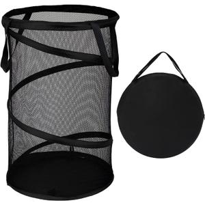 BATTOO Large Collapsible Laundry Basket Foldable Mesh Pop Up Hamper with Handles for Laundry Room, Bathroom, Kids Room, College Dorm, Travel, Storage Organizer Black (13.5 x 24 inch)