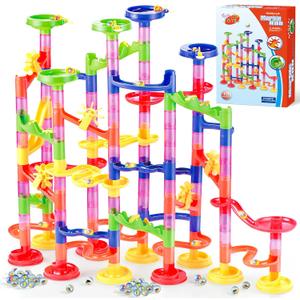Gifts2U Marble Run Toy, 130Pcs Educational Construction Maze Block Toy Set with Glass Marbles for Kids and Parent-Child Game