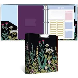 ZAXMEY 3 Ring Binder, 2 Inches Round Ring Binder with Clipboard, Dividers Tabs, PVC Zipper Bag Sleeves & to Do List Planners for Women, Men, School, Office Supplies, Wild Flower