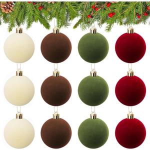 36Pcs Velvet Christmas Ornaments, 12Pcs Flocked 2.38" Velvet Christmas Balls Hanging & 24Pcs 5" x7" Bows for Xmas Tree Wreath Garland Holiday Party Wedding Xmas Decorations Indoor(Multi)