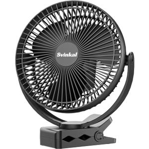 Portable Clip on Fan 10000mAh Battery Powered, USB Type C, Supports 720 Adjustment, 4 speed, 8inch Personal Fan for Table, Bedroom, Desk, Camping, Stroller, Golf Cart (TF29B 10000mah black, Black)