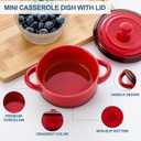 LOVECASA Mini Cocotte Set,12 OZ Small Casserole Dishes with Lids, Soup Bowls With Handles,Individual Baking Ramekins,Oven, Microwave & Dishwasher Safe,Set of 4,Red