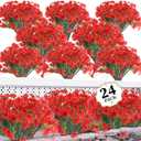 24 Red Bundles Artificial Flowers for Outdoors/Indoors Fake Flowers Plants for Indoor Outside Garden Porch Window Box Home Wedding Farmhouse