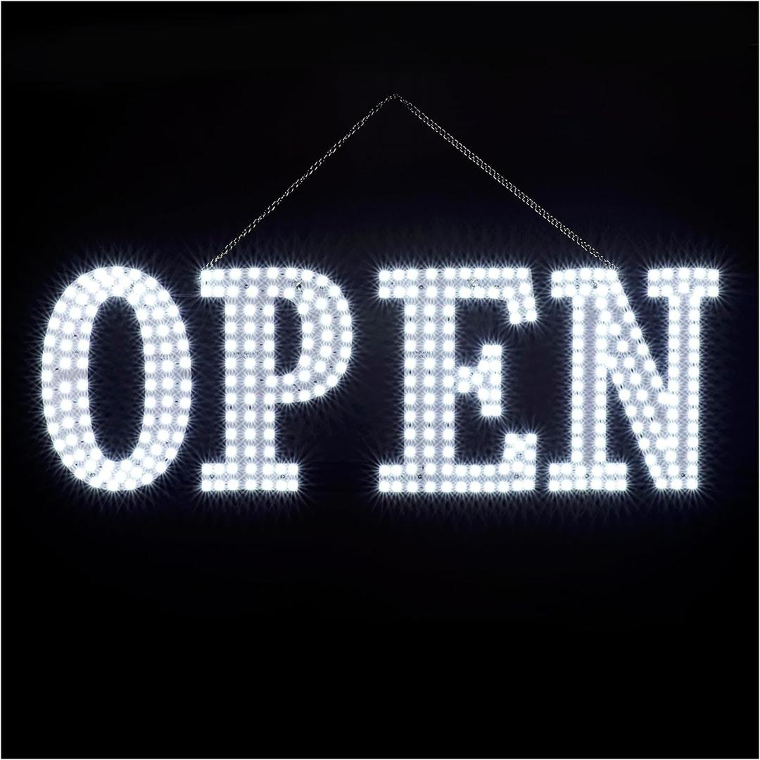 40"x14" Extra Jumbo LED Open Signs for Business, Unique Design Super Bright Open Sign with Chain, High Visibility Open Sign for Stores Bar Hotel Retail Shops Window Salon Office (40x14 inch (All-white))