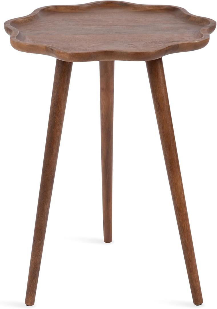 Kate and Laurel Alezar Modern Wooden Round Side Table, 19 x 19 x 25, Walnut Brown, Transitional Solid Wood End Table with Wavy Edge for Teen Bedroom Nightstand or Dorm Room Decor, 19x19x24