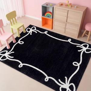 Black Bow Border Classroom Rug 3.3 x 4 ft Reading Corner Rug Back to School