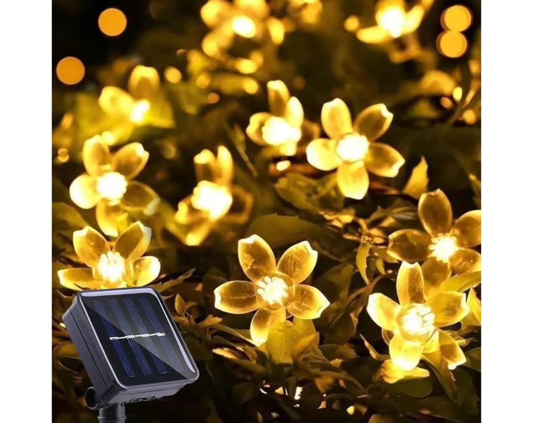 ITICdecor Solar Flower String Lights Outdoor Waterproof 50 LED Fairy Light Christmas Decorations for Garden Fence Patio Yard Christmas Tree, Home, Lawn, Wedding, Patio, Party Decoration (Warm White) Pack of 2