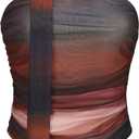 Women's Leopard Print Tube Top Cheetah Print Top Ruched Strapless Mesh Halter Tops for Women Going Out Party (M)