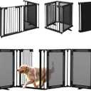 Freestanding Dog Gate, 100" Extra Wide Pet Gate with Auto-Close Door, Foldable Grip-Resistant Dog Fence for Indoor/Outdoor, 29" Tall Pet Barrier for Stairs/Doorways/Fireplace (4 Panels, Black)