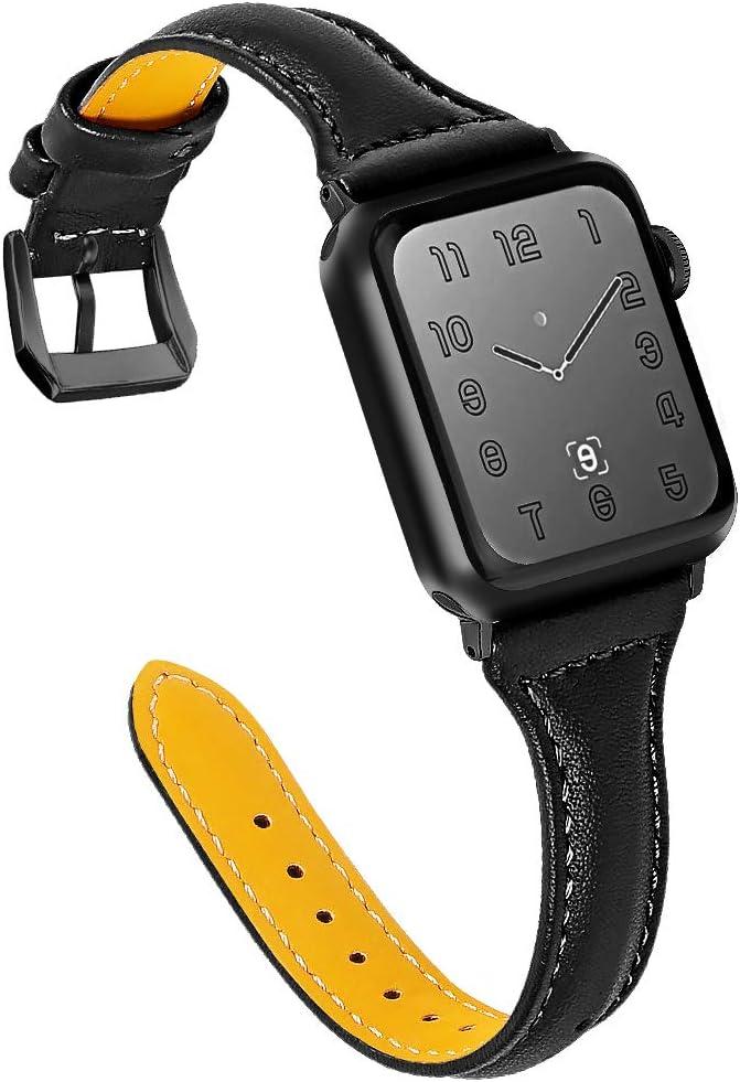 OULUCCI Leather Bands Compatible Apple Watch Bands For Women 38mm 40mm 41mm 42mm 44mm 45mm 46mm 49mm, Top Grain Leather Band Replacement Strap for iWatch Ultra SE SE2 Series 11 10 9 8 7 6 5 4 3 2 1 (Black/Black)
