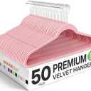 HOUSE DAY Premium Velvet Hangers 50 Pack Pink, Non-Slip Flocked Felt Hangers, Sturdy Clothes Hanger Heavy Duty Coat Hanger, Durable Slim for Closet Space Saving
