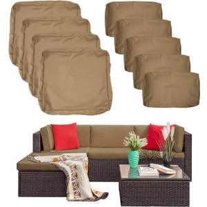 9 Pack Patio Cushion Covers Set Outdoor Furniture Cushion and Pillow Cover Replacement Fit for 5 Pieces 4-Seater Wicker Rattan Patio Sectional Sofa Chair Couch Set,Taupe-Cover Only (Small)