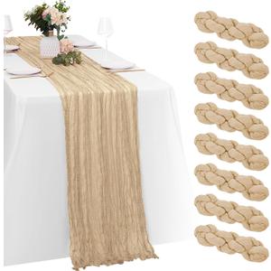 8 Pack Beige Cheesecloth Table Runners 20x120 Inch Gauze Table Runner Cheese Cloth 10FT Beige Table Runner Rustic Sheer Runner for Wedding Birthday Party Baby Shower Table Decor