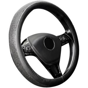 New Diamond Leather Steering Wheel Cover with Bling Bling Crystal Rhinestones, Universal Fit 15 Inch Car Wheel Protector for Women Girls, Black Diamond