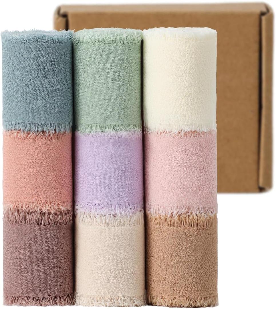 1.5" x 27 Yd Chiffon Ribbon Mixed Color Ribbons Set 9 Rolls Handmade Fringe Fabric for Wedding Invitations Bridal Bouquets DIY Crafts Home Decor Bow Making(9 Rolls*3Yd)