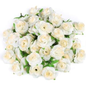 Kesote 50pcs Mini Cream White Roses Artificial Flowers Bulk, 1.6" Small Silk Fake Roses Flower Heads for Crafts, Decoration, Wedding Centerpieces Party Home Decor