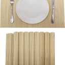 ANDSTAR Bamboo Placemats Set of 8 Waterproof - 12x18 Inch Reusable Table Mats for Dining, Eco-Friendly Heat Resistant Dishwasher Safe Kitchen Decor, Farmhouse Style Home Gift (Natural Color)