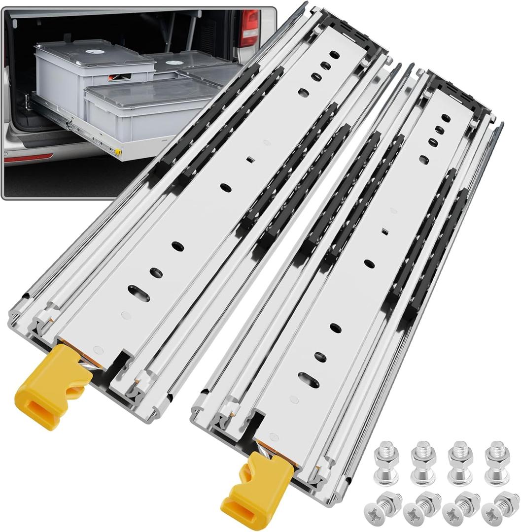 SHUHANG 1 Pair 300 lb Load Capacity Heavy Duty Locking Drawer Slides 12 14 16 18 20 22 24 26 28 30 32 34 36 38 40 44 48 52 56 60 Inch Full Extension Ball Bearing Side Mount Industrial Rails with Lock
