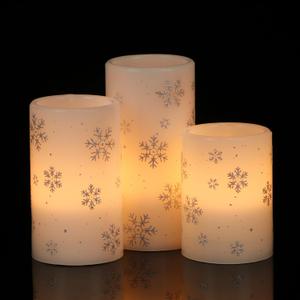 DRomance Silver Snowflake Flameless Flickering Candles Battery Operated with 6H Timer, 3 Pack Real Wax Warm Light LED Pillar Candles Dinner Tabletop Holiday Centerpiece Decor 3" x 6"