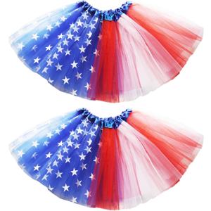 Red White Blue Tutu Skirt for Women Adult 3-Layer Plus Size Patriotic Tulle Skirt for 4th of July, USA Theme Party Costume (Blue)