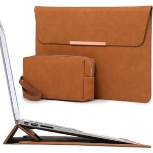 HYZUO 13 Inch Laptop Sleeve with Stand Feature for MacBook Air 13 M4 M3 M2 M1 2025-2018, MacBook Pro 13 M2 M1, 13" iPad Pro/Air, Surface Pro, with Carry Bag, Brown(Smiley)
