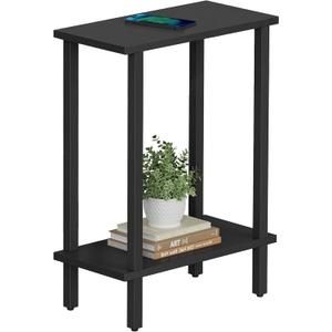 TUTOTAK Small Side Table, Narrow End Table, Skinny Sofa Table, Slim Nightstand, Couch Table, Living Room, Bed Room, Black TB01BK062 (2-Tier7.9"D x 15.8"W x 22.5"H)