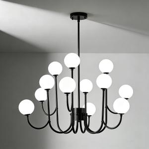 Modern Black Glass Globe Sputnik Chandeliers Light Fixture, 12 Light