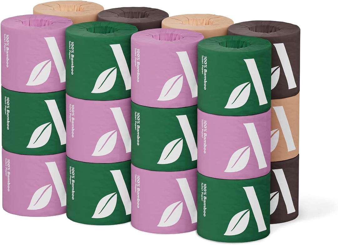 Amazon Aware Bamboo 3-Ply Toilet Paper, Unscented, 24 Rolls, FSC Certified, 350 Sheets, 8400 Count, Pack of 24, Plastic-Free