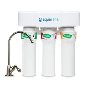 Aquasana Under Sink Water Filter System - Reduces PFAS, Lead, & Chlorine in Drinking Water - Under Counter Claryum Filtration for Kitchen - 3-Stage Max Flow - Brushed Nickel Faucet - AQ-5300+.55