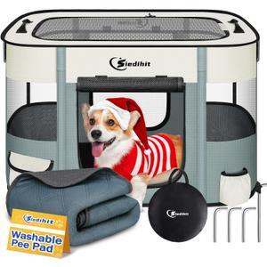 Dog Playpen, Cat Pet Puppy Pen, Portable Playpens for Dogs Indoor Outdoor Travel Camping Use, Foldable Dog Kennel Tent Crate for Rabbit Small Animals with Carrying Case (Grey with Pad, Small) Dog Playpen, Cat Pet Puppy Pen, Portable Playpens for Dogs Indoor Outdoor Travel Camping Use, Foldable Dog Kennel Tent Crate for Rabbit Small Animals with Carrying Case (Grey with Pad, Small)