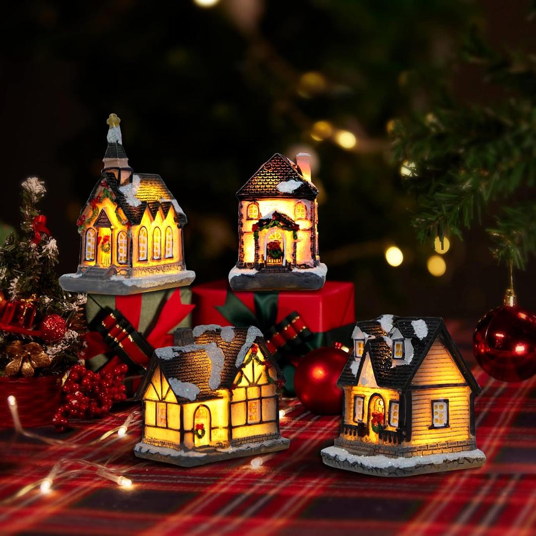 Christmas Decorations Village House Decor Xmas Lantern Decorative Resin House Collectible Buildings Figurine De Navidad Decoracin with LED Light