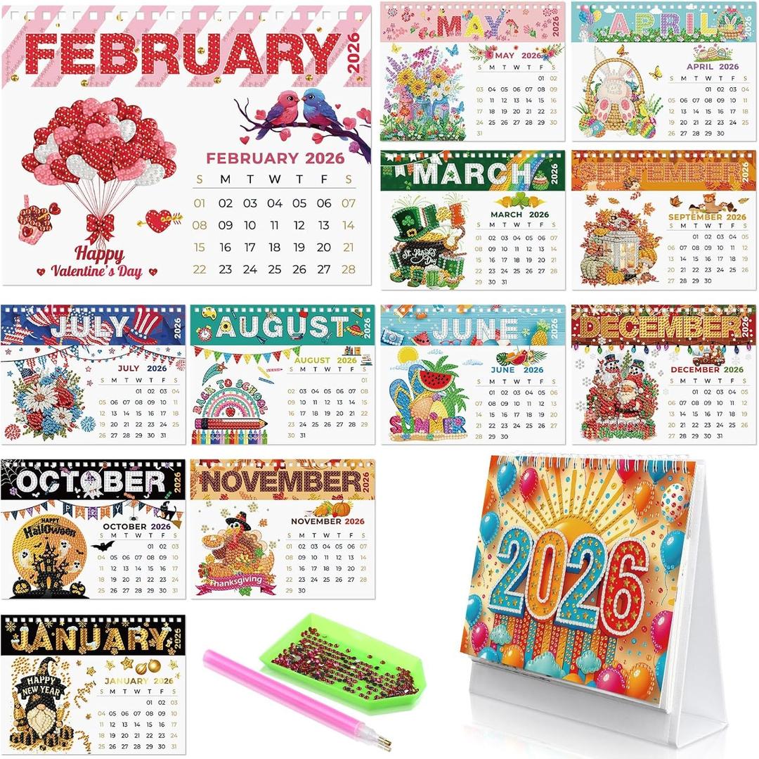 Saillong 2026 Diamond Art Desk Calendar DIY Standing Diamond Painting Calendar Gift Ornament Monthly Flip Planner from Jan 2026 to Dec 12 Month Home Office Desk Decoration for Gifts