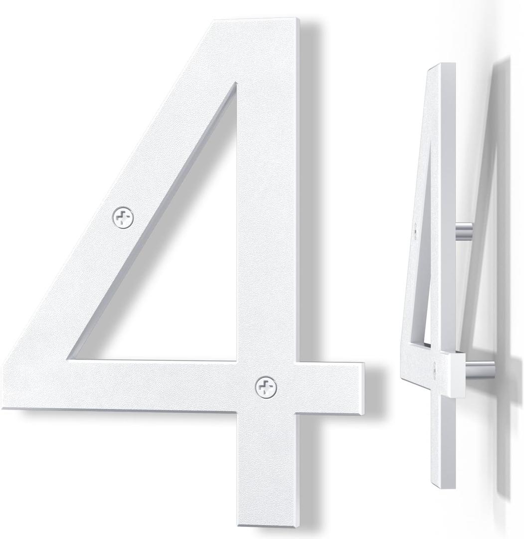 10 Inch White House Numbers for Outside, Large Floating Home Address Numbers, Modern Outdoor House Number for Wall Street Garage Gate (4)