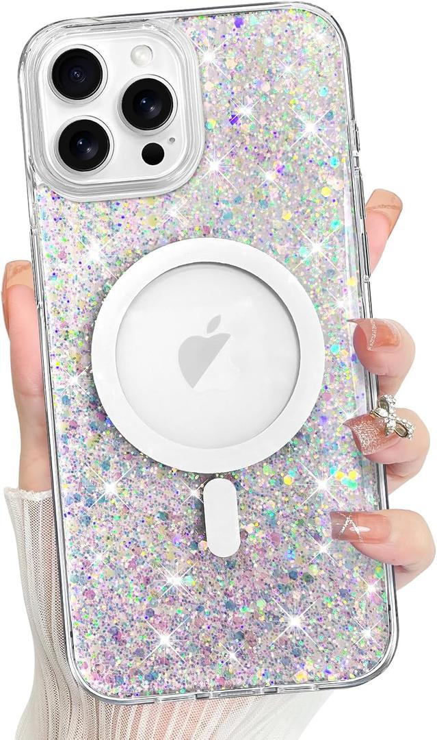 Bonoma for iPhone 12 Pro Max Case, Sparkly Glitter Bling Back, Magnetic Support for MagSafe Shockproof, Crystal and Clear High-Duty Protection for Girls Women -Sparkly Glitter