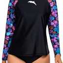 Halcurt Womens Long Sleeve Rash Guard Swim Top with Built in Bra UPF50+ Sun Protection Swim Shirts Quick Dry Swimsuit, M