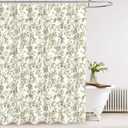 Tititex Boho Rustic Sage Green Flower Faux Linen Shower Curtain, Vintage Bathroom Decoration Shower Curtain Sets 72x72 in with Hooks