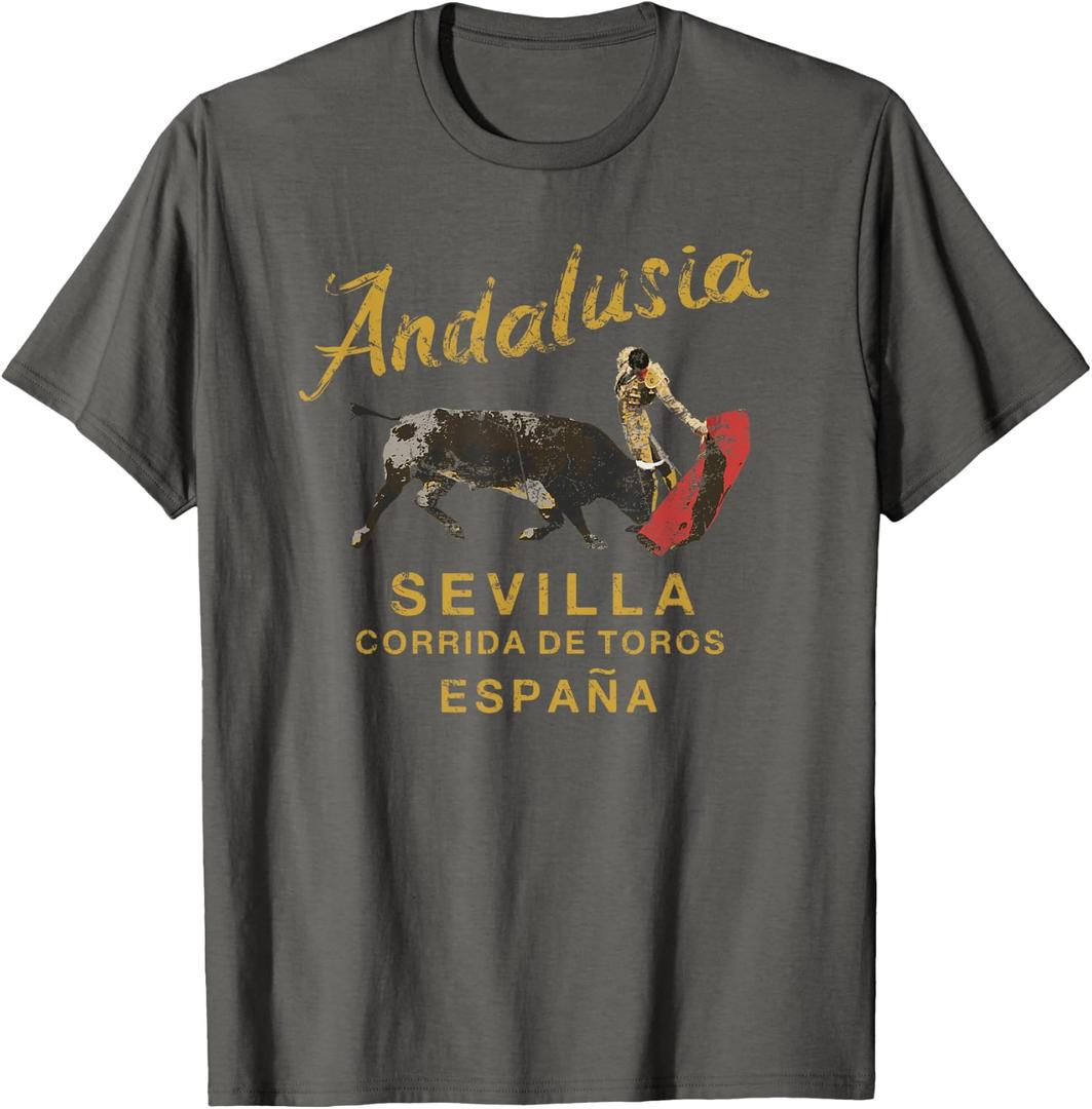 Spain Seville Bullfight Andalusia Vintage T-Shirt (Gray, XXXL)