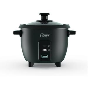 Oster 6-Cup Rice Cooker with Steamer Tray, Electric Rice Maker, Automatic Keep Warm, Nonstick Inner Pot, Black