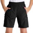 DEVOROPA Youth Boys Hiking Cargo Shorts Lightweight Quick Dry Athletic Running Workout Shorts Water Resistant Zip Pockets Black M (M)