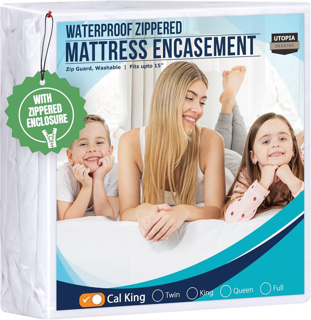 Utopia Bedding Mattress Protector Zippered California King Size, 100% Waterproof Bed Bug and Dust Mite Proof Mattress Encasement, Absorbent 6 Sided Mattress Cover