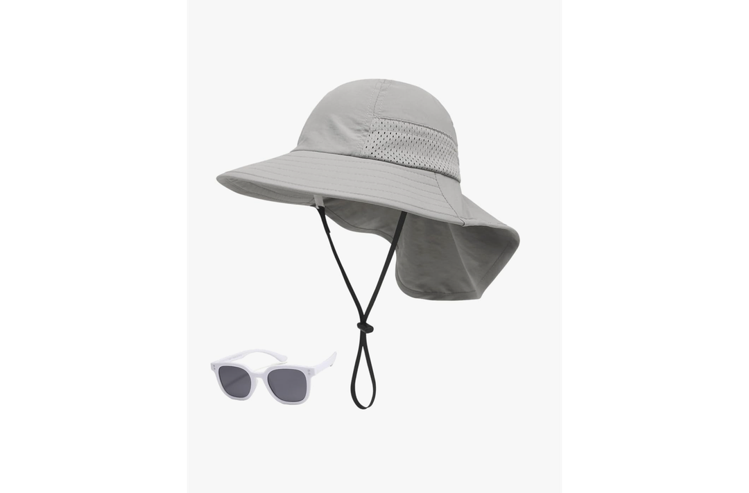 Century Star Baby Sun Hat with Sunglasses for Girls Boys Neck Flap Protection UPF 50+ Beach Hats Kids Wide Brim Outdoor Swim Cap for Toddler A4 Grey 024 Months