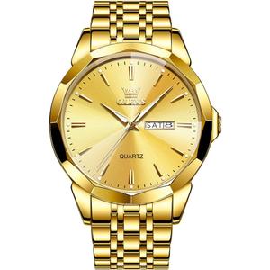OLEVS Watch for Men Diamond Business Dress Analog Quartz Stainless Steel Waterproof Luminous Date Two Tone Luxury Casual Wrist Watch Blue