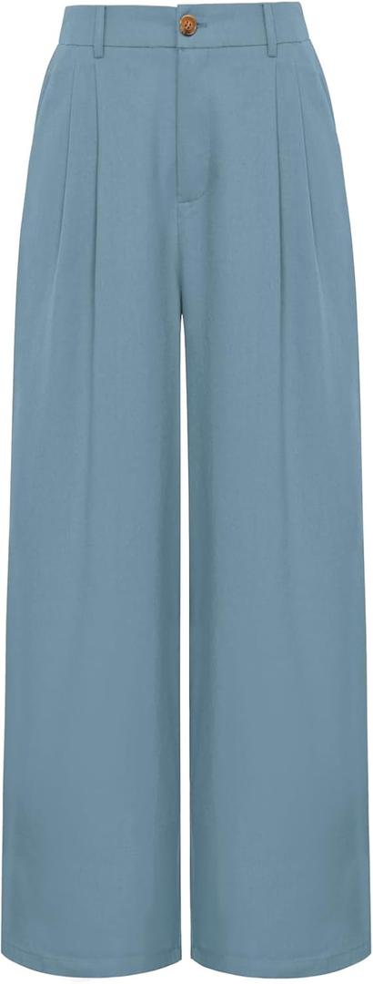 GRACE KARIN Women's Lounge Pants Wide Leg Trousers Lightweight High Waisted Loose Casual Work Elastic Pants with Pockets Blue Grey S