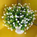 No Fade Artificial Flowers Outdoors, 16 Bundles Realistic Floral Greenery Plants UV-Anti Plants Fake Boxwood for Outdoor Indoor Home Garden Porch and Window Box Décor – White