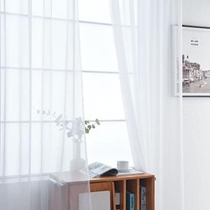 SpaceDresser Basic Rod Pocket Sheer Voile Window Curtain Panels White 1 Pair 2 Panels 60 Width 96 Inch Long for Kitchen Bedroom Children Living Room Yard（White，60Wx 96L）